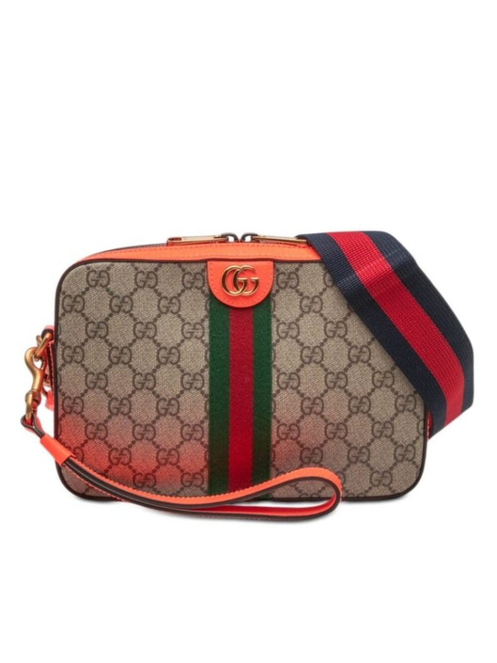 Gucci Ophidia GG Supreme Shoulder Bag Cross Orange Beige Leather